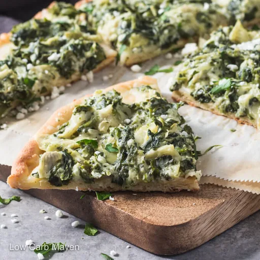 Pizza de Espinacas y Alcachofas (keto, baja en carbohidratos)