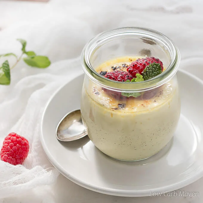 Low Carb Raspberry Custard (Creme Brulee) with Champagne
