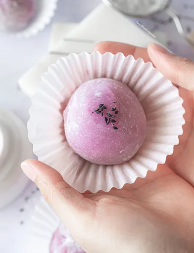 Ube Mochi with Black Sesame Filling