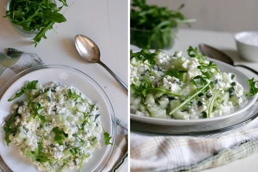 Hüttenkäse mit Gurke, Rucola und Limette