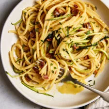 Homemade Zucchini Carbonara With Crispy Bacon