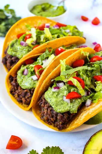 Black Bean Tacos with Avocado Cilantro Sauce