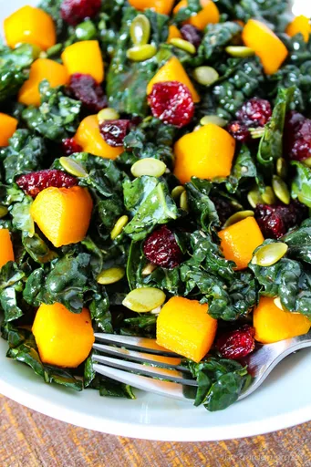 Butternut Squash & Kale Salad with Maple-Balsamic Dressing