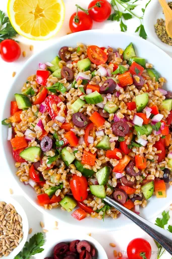 Greek Farro Salad (Vegan!)