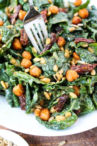 Kale and Crispy Chickpea Salad (Vegan!)