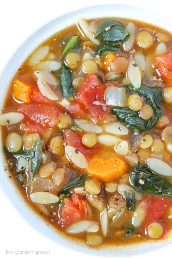 Lentil Orzo Soup with Spinach