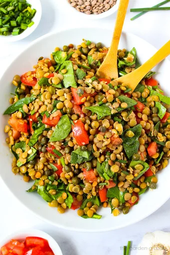Lentil Salad with Capers & Spinach (Easy!)