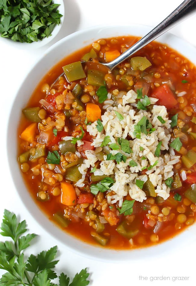 Lentil Stuffed Pepper Soup (Vegan!)