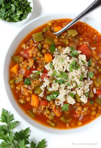 Lentil Stuffed Pepper Soup (Vegan!)