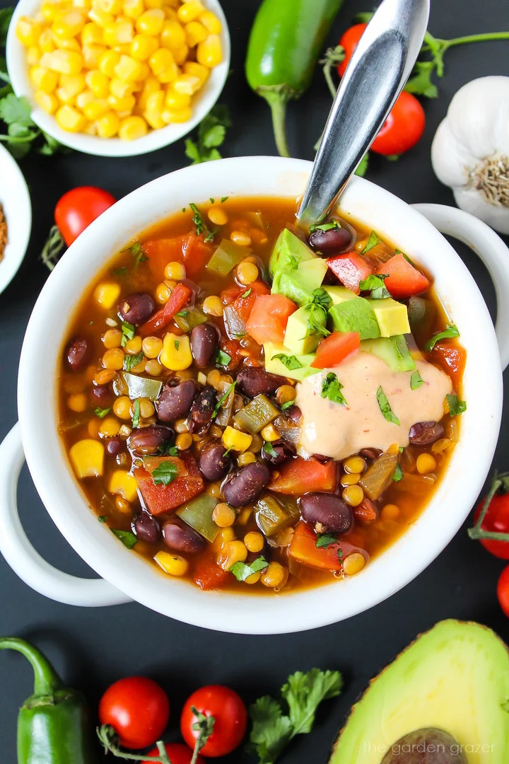 Black Bean Lentil Taco Soup (Vegan!)