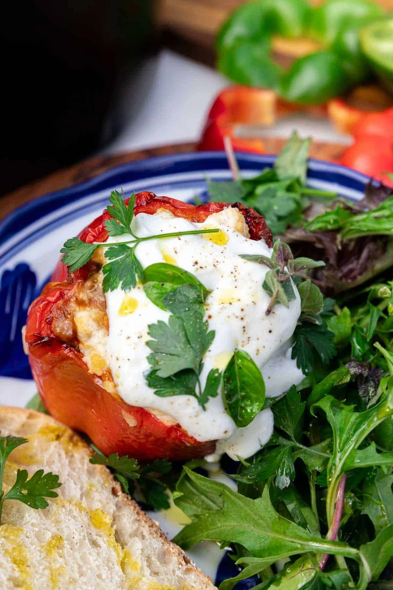 Easy Air Fryer Stuffed Peppers (Mediterranean Style)