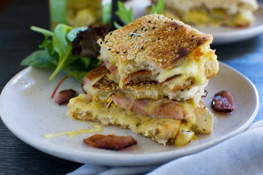 Toasted Ciabatta Sandwich With Artichokes and Bacon