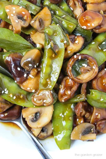 Teriyaki Mushrooms with Snow Peas (Oil-Free!)