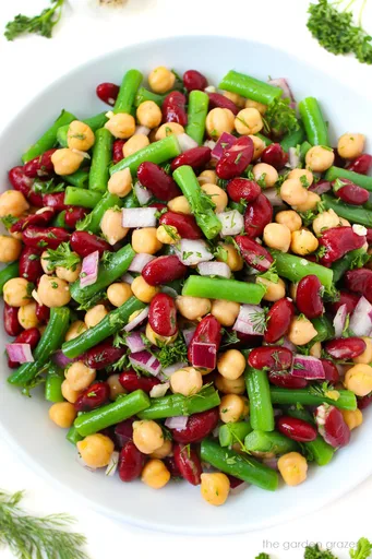 Three Bean Salad with Vinegar Dressing (Oil-Free!)