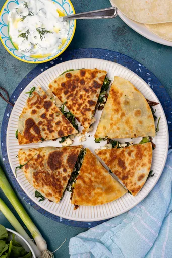 Greek Quesadillas With Tsatziki (Easiest Spanakopita!)