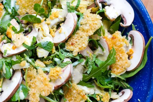 Mushroom Salad With Parmesan Crisps & Artichokes