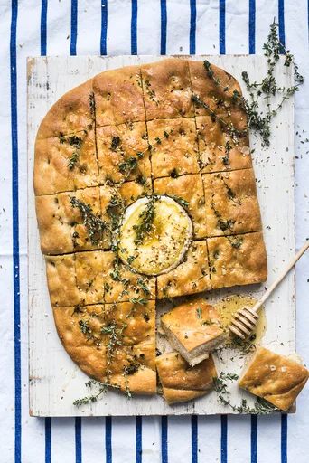 Baked Camembert Focaccia with Honey and Dukkah