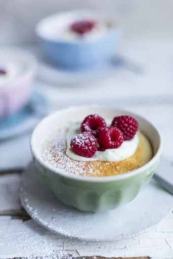 Baked Lemon Pudding with Lime Yoghurt