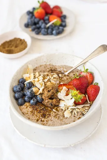 Coconut and Flaxseed Porridge with Spiced Almond and Date Butter