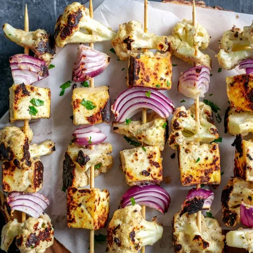 Afghan Cauliflower and Tofu Tikka Kebab Skewers
