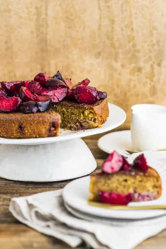 Hazelnut Olive Oil Cake with Fresh Plums
