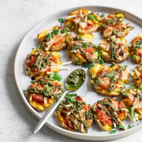 Smashed Potato Pesto Pizzas
