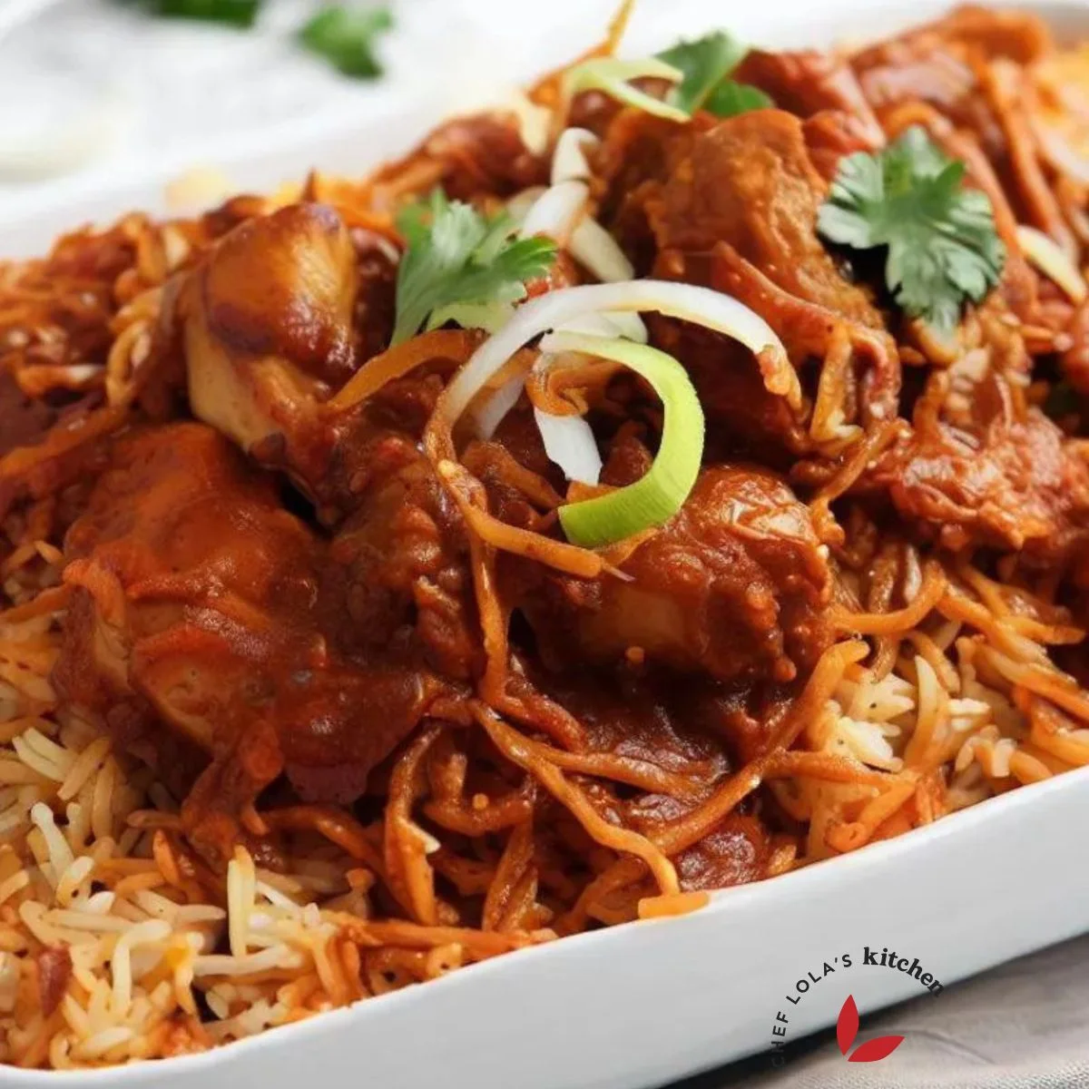 Chicken Biryani With Saffron, Yogurt, & Caramelized Onions