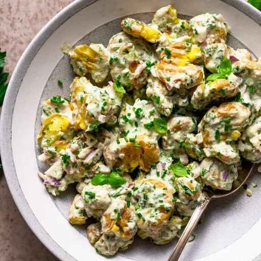 Ensalada de patatas machacadas con hierbas
