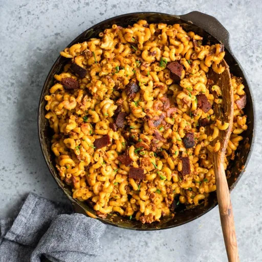 macarrones con queso y beicon veganos
