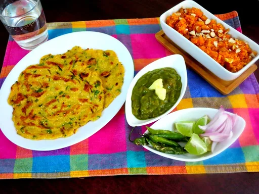 Makki Ki Roti, Sarson Ka Saag, Carrot Halwa from Punjab