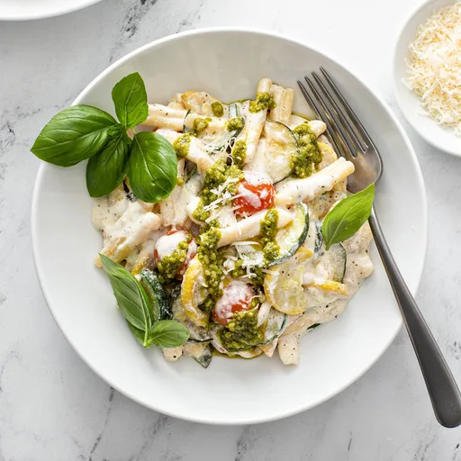Casarecce Pasta Recipe with Zucchini, Ricotta and Basil Pesto