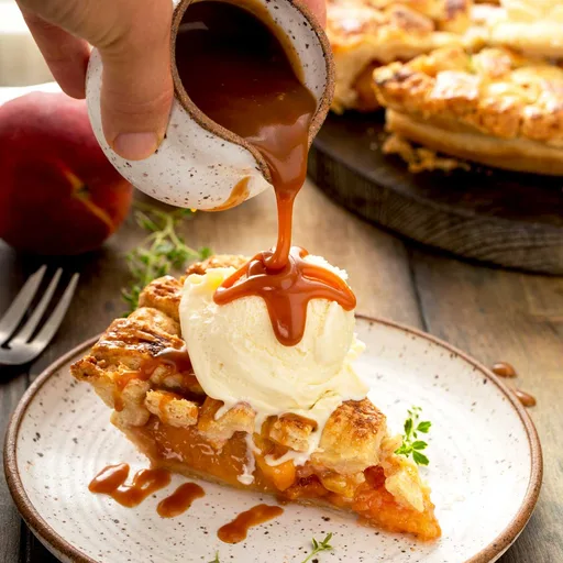 Fresh Peach Pie with Bourbon Caramel Sauce