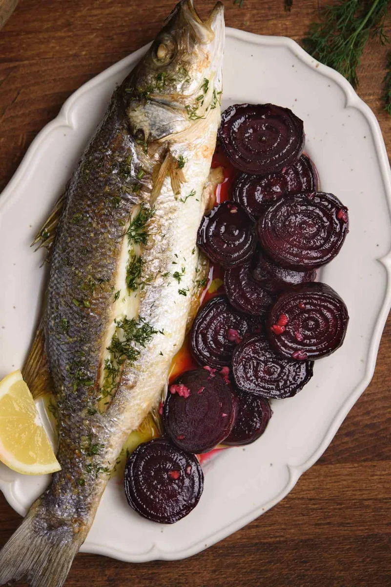 Baked Sea Bass With Roasted Beetroots
