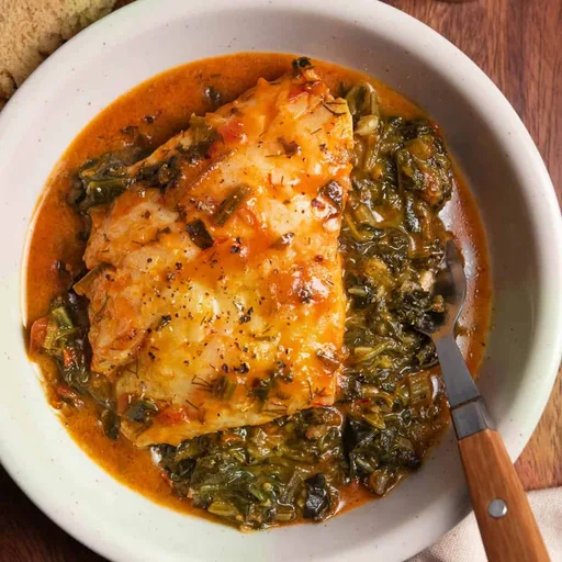 Codfish Stew with Tomato and Greens