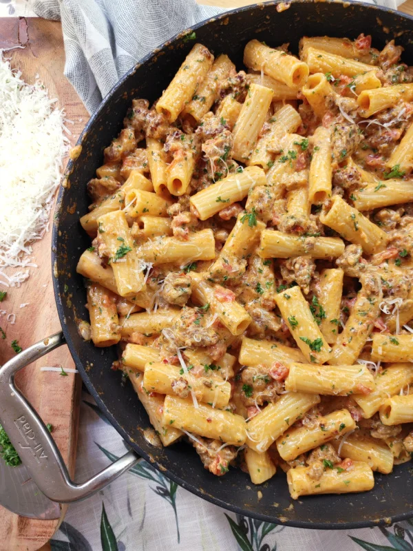 Creamy Parmesan Sausage Rigatoni