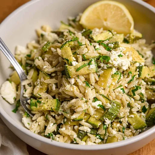 Lemon Orzo Salad with Feta and Zucchini