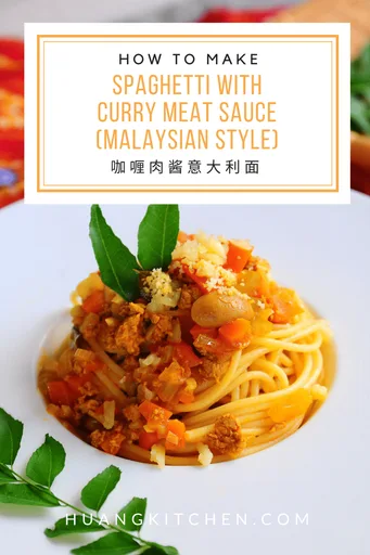 Espaguetis con salsa de carne al curry (pasta boloñesa al estilo malayo)
