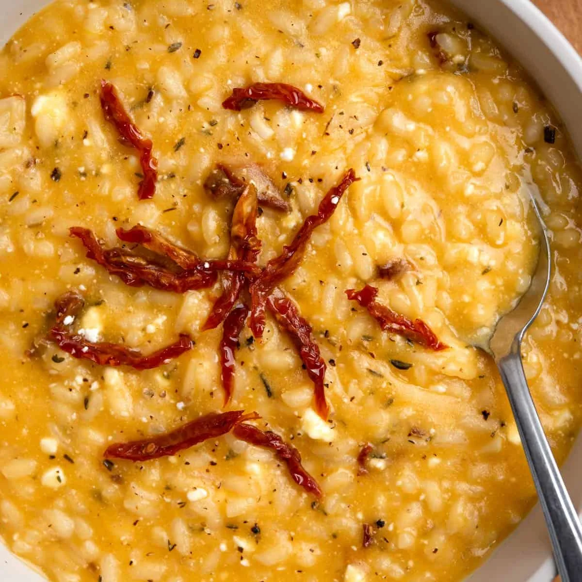 Risotto de calabaza (con queso feta y tomates secos)