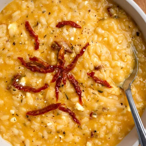 Risotto de calabaza (con queso feta y tomates secos)