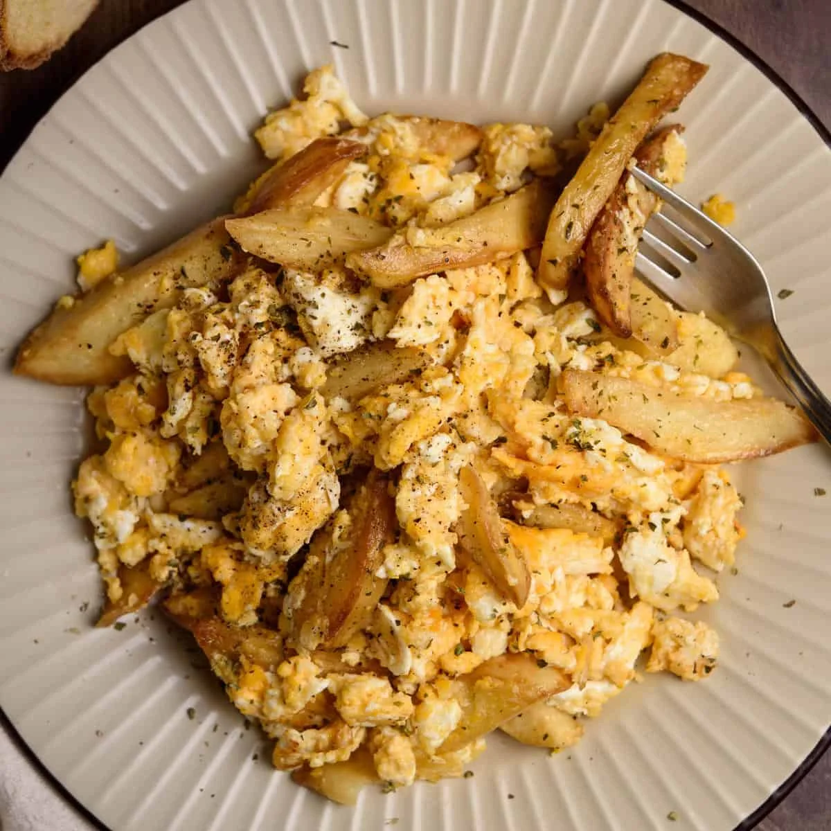 Greek Scrambled Eggs With Feta Cheese and Potato Fries
