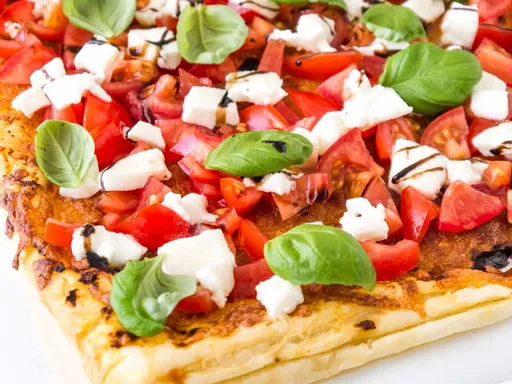 Pizza de hojaldre con tomate y mozzarella