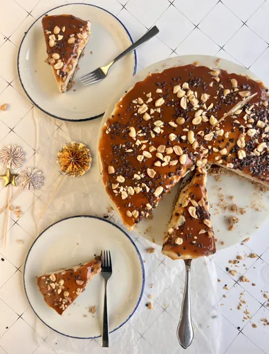 Tarta de queso con mantequilla de cacahuete sin horno