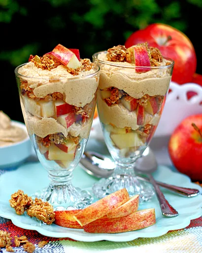 Peanut Butter Yogurt Parfaits with Apples & Pumpkin Granola