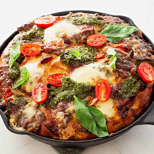 Sourdough Focaccia with Pesto and Mozzarella