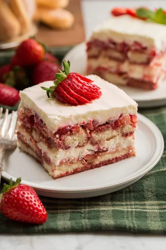 Tiramisú de tarta de queso con fresas