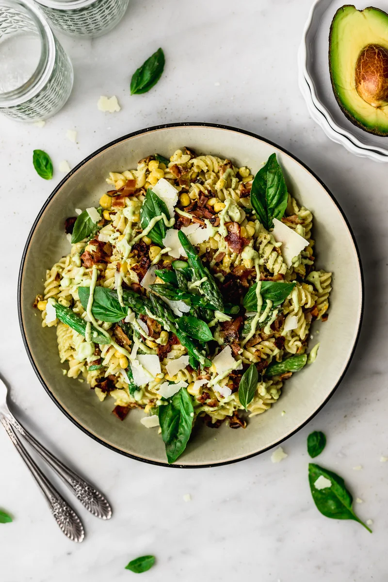 Pasta Salad with Avocado Cesar Dressing
