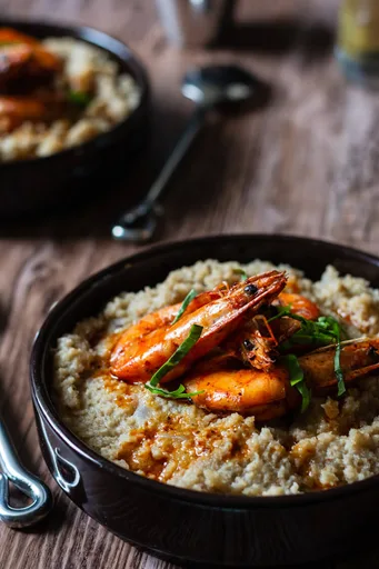 Fonio Grits and Shrimp