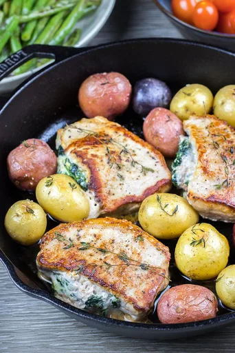 Spinach and Ricotta Stuffed Pork Chops