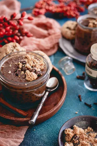 Dirty Chai Tapioca Pudding with Oatmeal Raisin Cookie Crumble