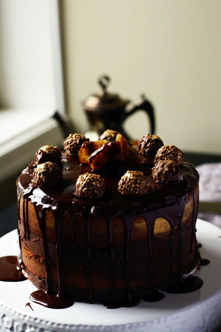 Eggless Ferrero Rocher White Chocolate Mud Cake Recipe